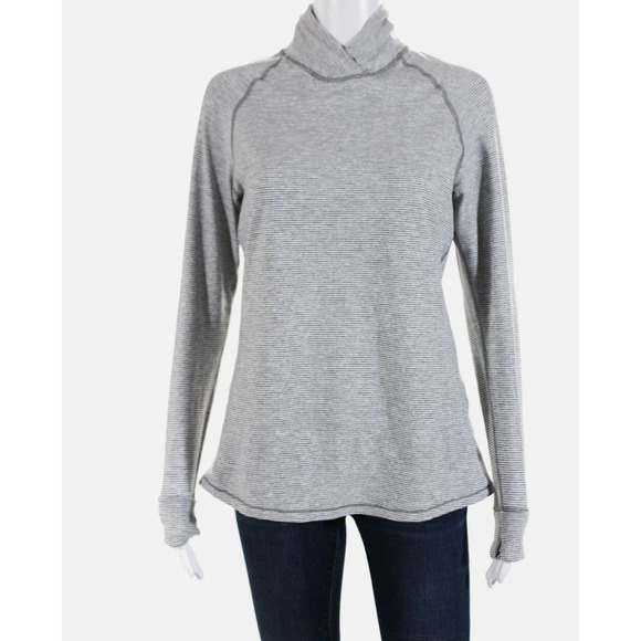 Lululemon Mock Neck Pleat Back Long Sleeve Tee White Grey 6 NWOT - Picture 9 of 14